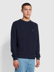 Lawes Regular Fit Textured Crew Neck Jumper In True Navy