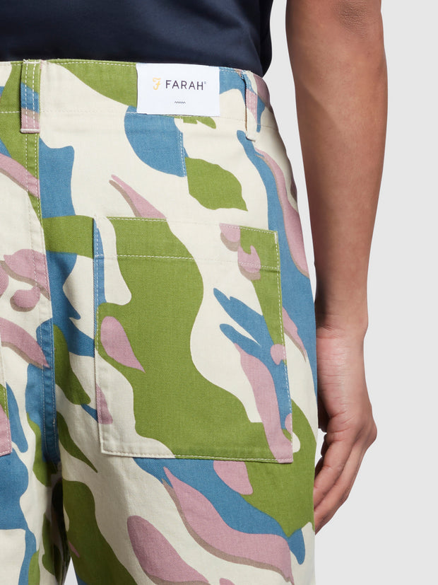 Sepel Casual Fit Patch Camo Print Twill Shorts In Fog