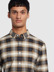Brewer Slim Fit Organic Cotton Check Oxford Shirt In Brown