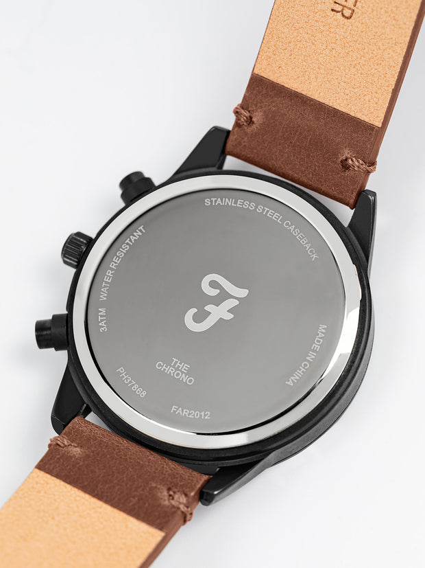 Farah Chrono Watch With Leather Strap In Chestnut