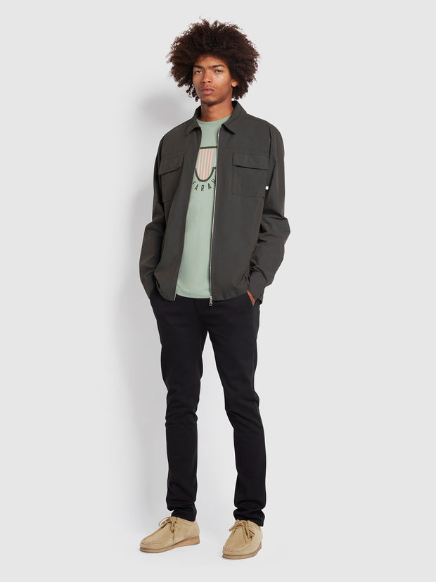 Faulk Regular Fit Organic Cotton Graphic T-Shirt In Archive Green Sage