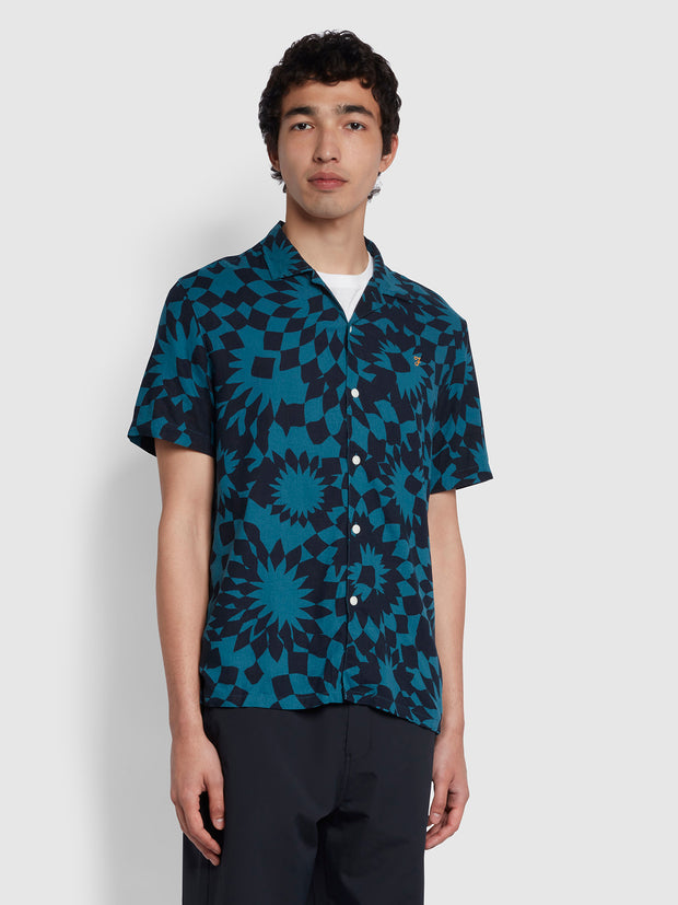 Rebello Casual Fit Short Sleeve Shirt In Oil Blue