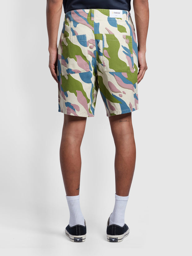 Sepel Casual Fit Patch Camo Print Twill Shorts In Fog