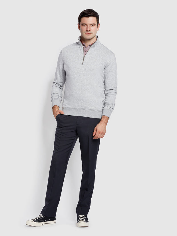 Aintree Modern Fit Quarter Zip Sweater In Light Grey Marl