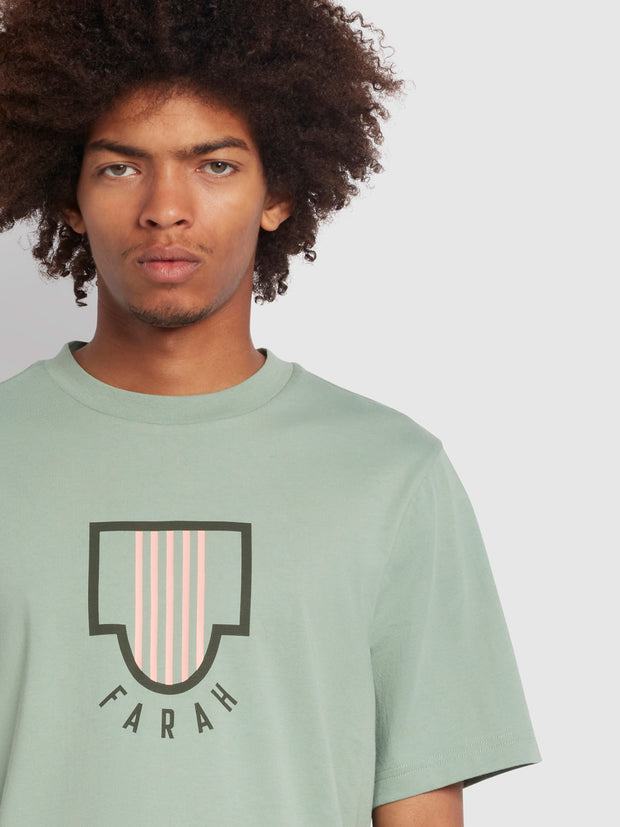 Faulk Regular Fit Organic Cotton Graphic T-Shirt In Archive Green Sage
