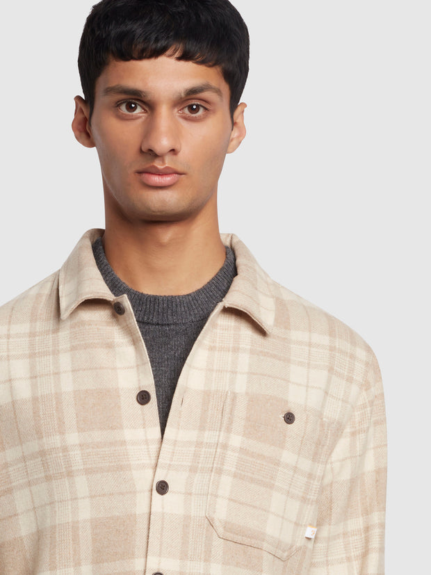 Marks Relaxed Fit Check Overshirt In Straw Beige