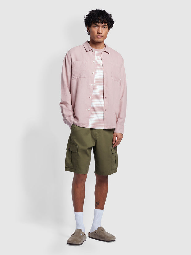 Nelson Relaxed Fit Linen Slub Overshirt In Dark Pink