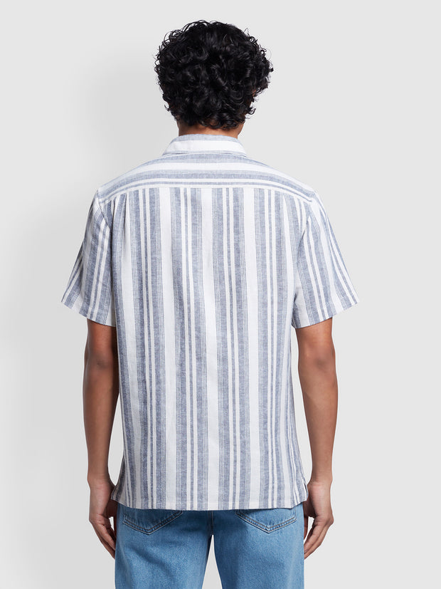 Horsemouth Casual Fit Stripe Short Sleeve Linen Shirt In Fog