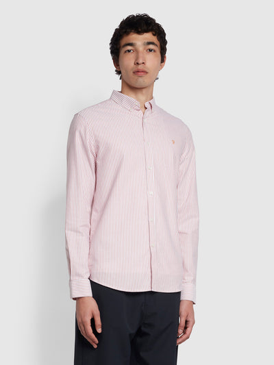 Brewer Slim Fit Striped Organic Cotton Oxford Shirt In Torch Pink