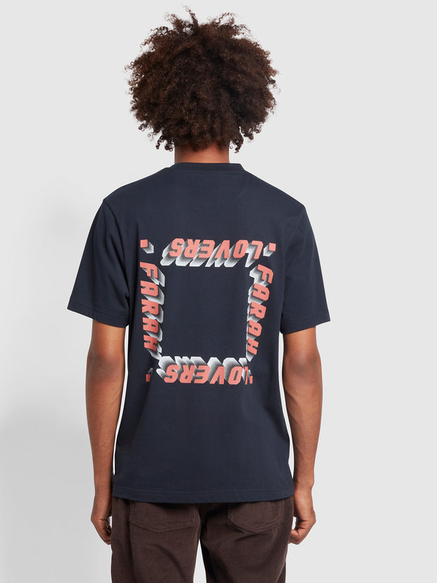 Vere Regular Fit Organic Cotton Graphic T-Shirt In True Navy